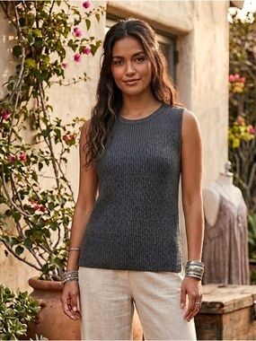 dressbarn Charcoal Ribbed Sleeveless Tank Top